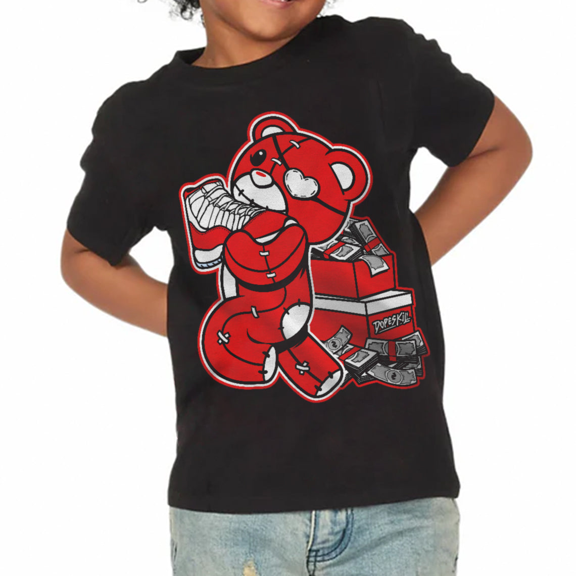Cherry 11s superstreetwear Toddler Kids T-shirt Bear Steals Sneaker Graphic