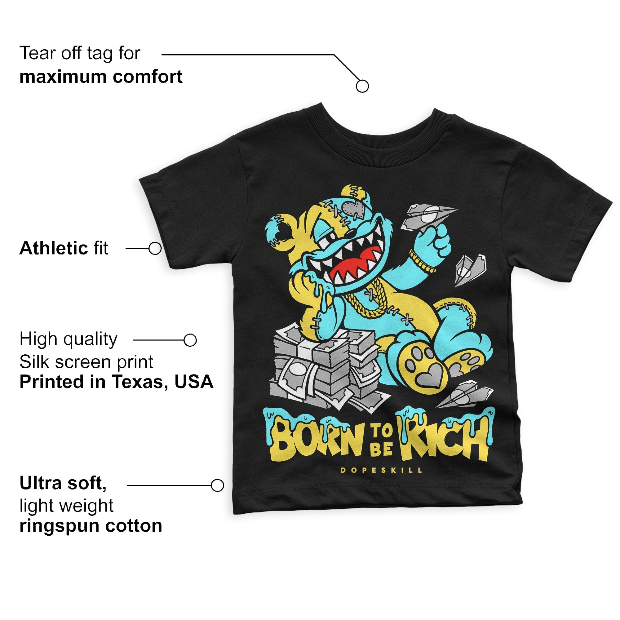 Aqua 5s superstreetwear Toddler Kids T-shirt Born To Be Rich Graphic