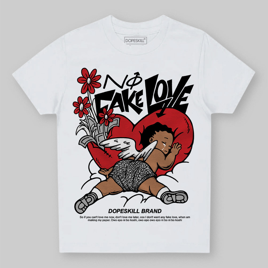 Black Cement 3s superstreetwear Toddler Kids T-shirt No Fake Love Graphic
