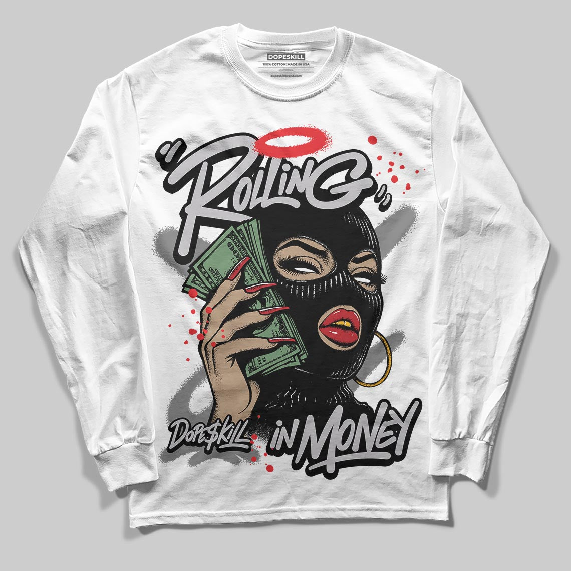 Grey Collection superstreetwear Long Sleeve T-Shirt Rolling in Money Graphic