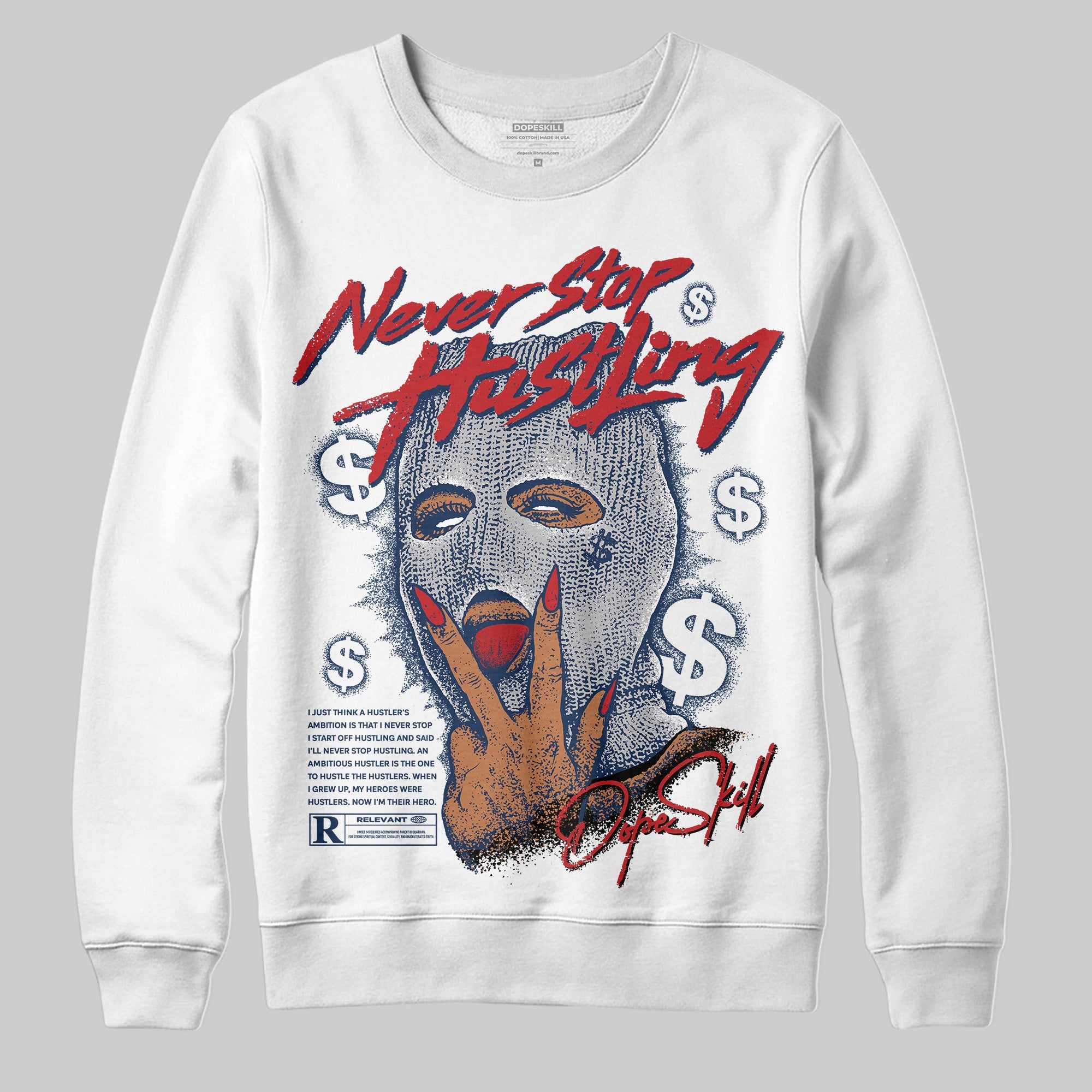 Summit White Navy 4s superstreetwear Sweatshirt Never Stop Hustling Graphic