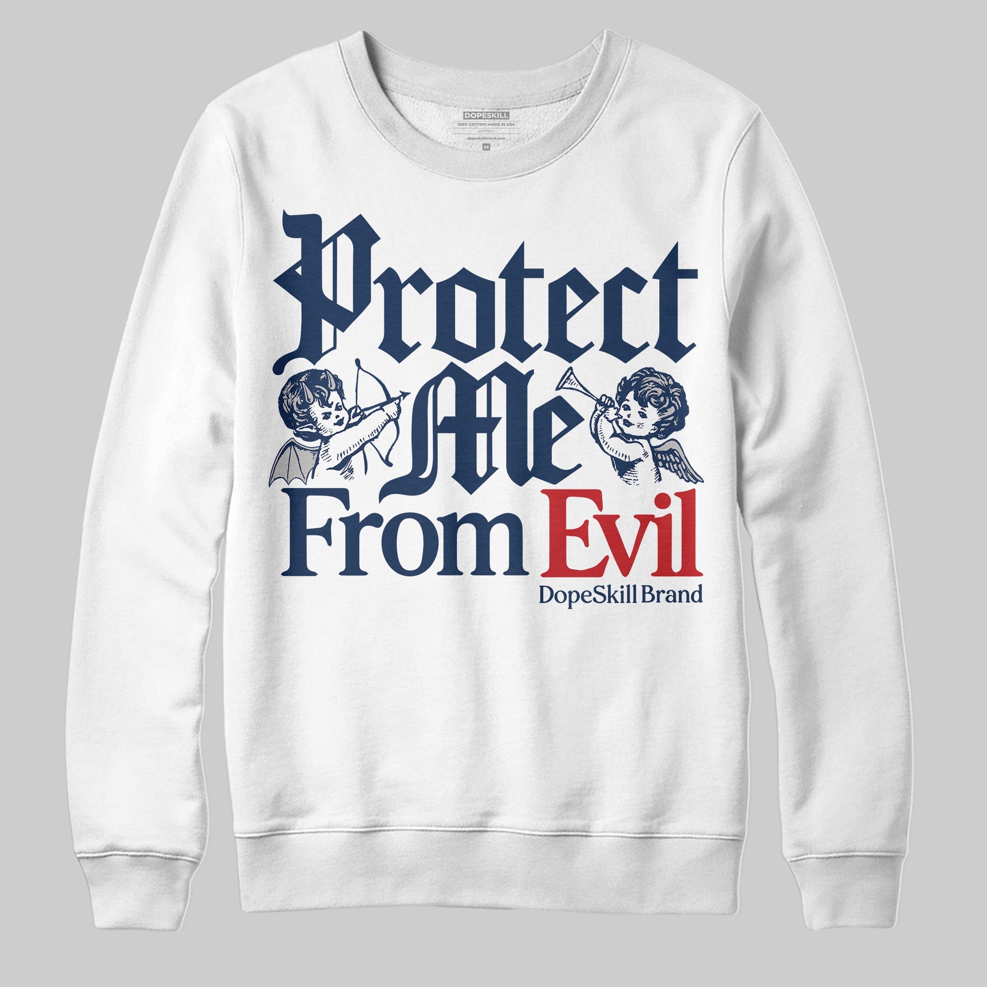 Summit White Navy 4s superstreetwear Sweatshirt Protect Me From Evil Graphic