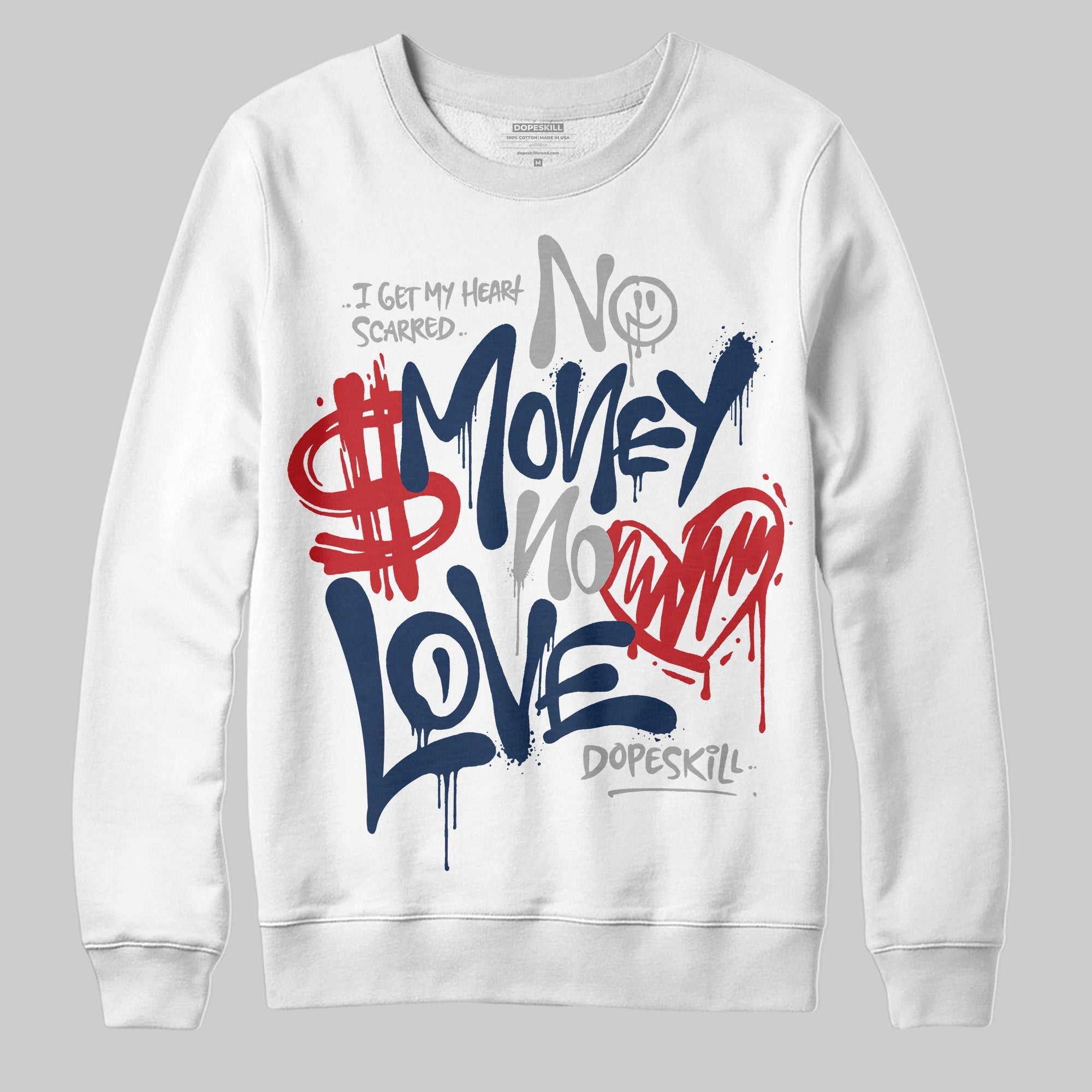 Summit White Navy 4s superstreetwear Sweatshirt No Money No Love Typo Graphic