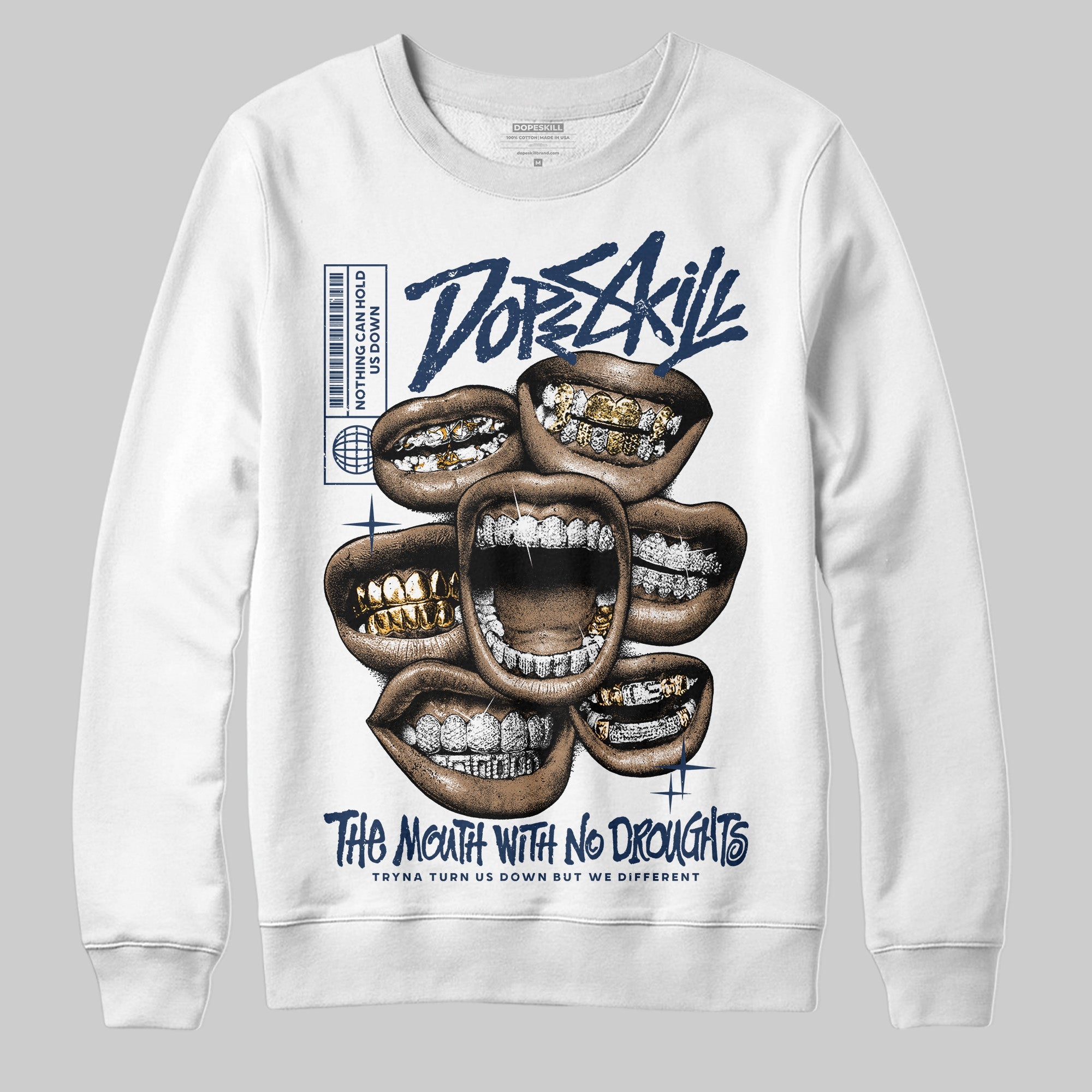 Summit White Navy 4s superstreetwear Sweatshirt The Mouth With No Droughts Graphic
