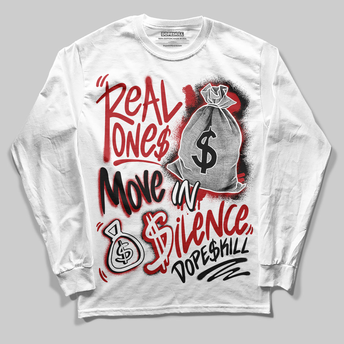 Flu Game 12s superstreetwear Long Sleeve T-Shirt Real Ones Move In Silence Graphic