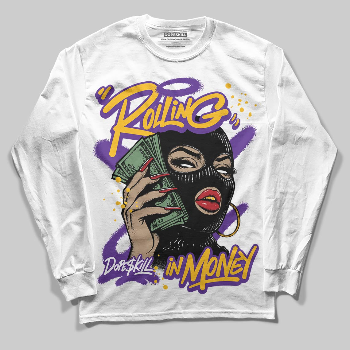 PURPLE Collection superstreetwear Long Sleeve T-Shirt Rolling in Money Graphic