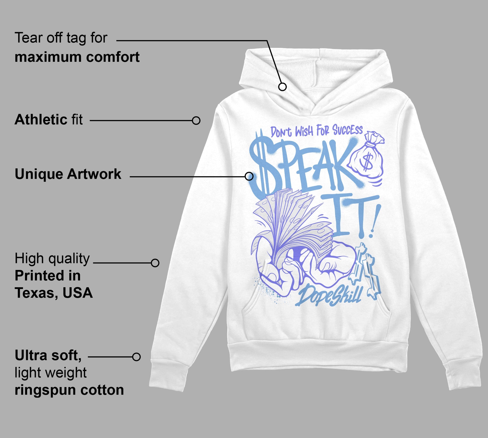 University Blue Collection superstreetwear Hoodie Sweatshirt Speak It Graphic