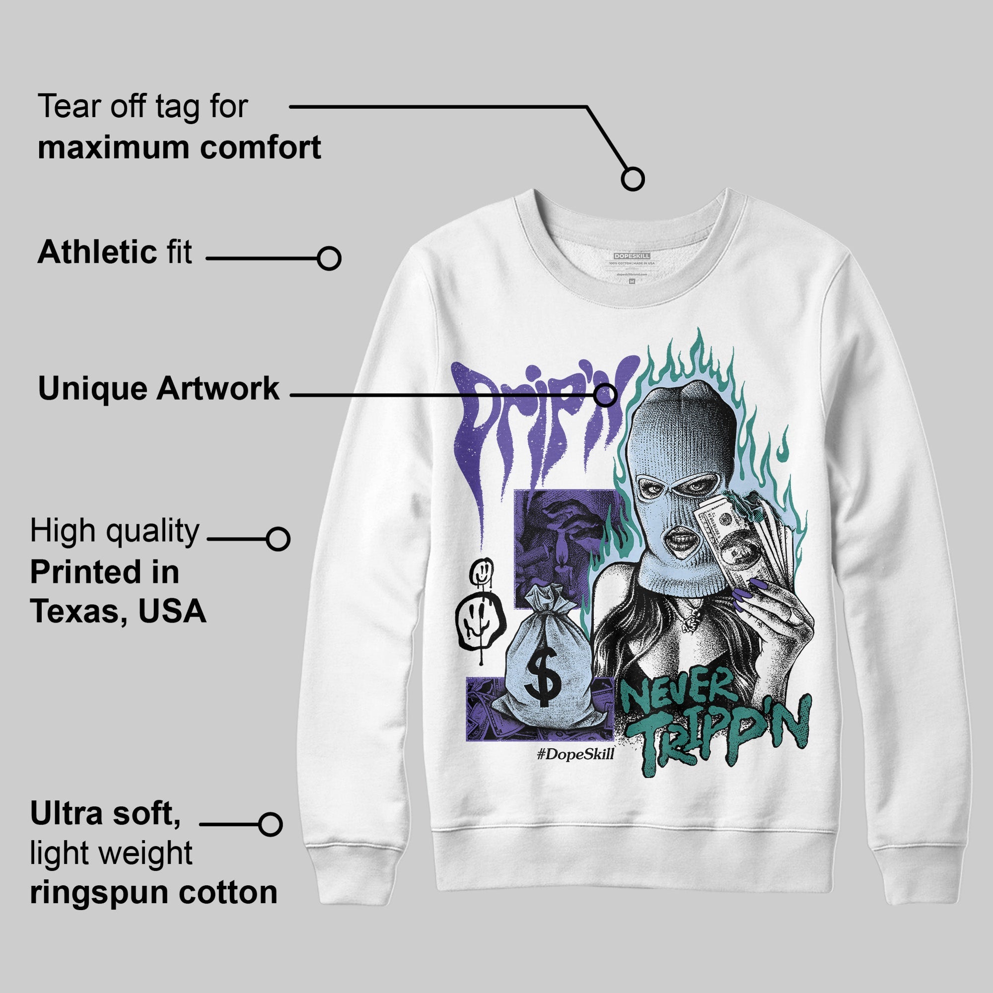 Grape 5s superstreetwear Sweatshirt Drip'n Never Tripp'n Graphic