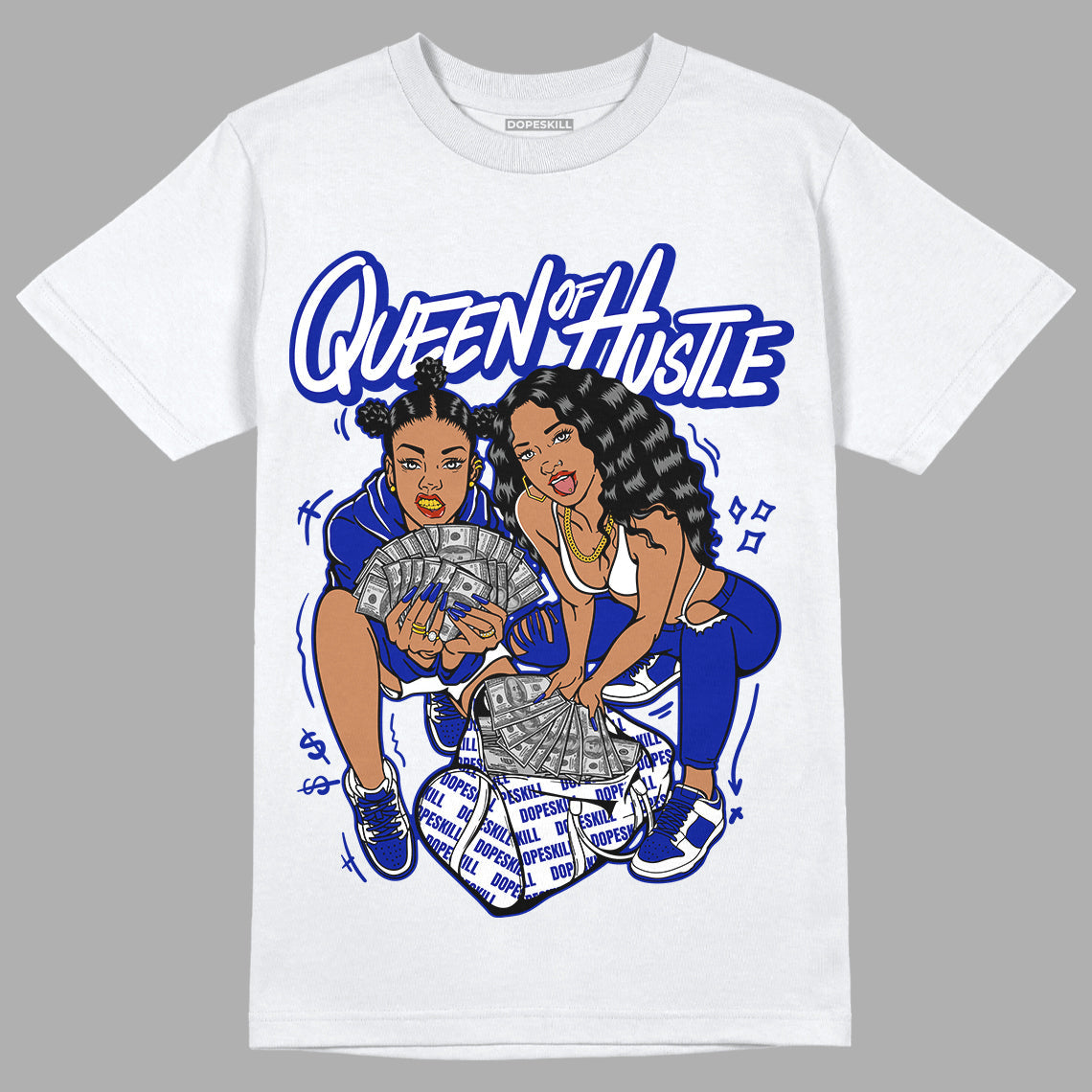 Racer Blue White Dunk Low superstreetwear T-Shirt Queen Of Hustle Graphic