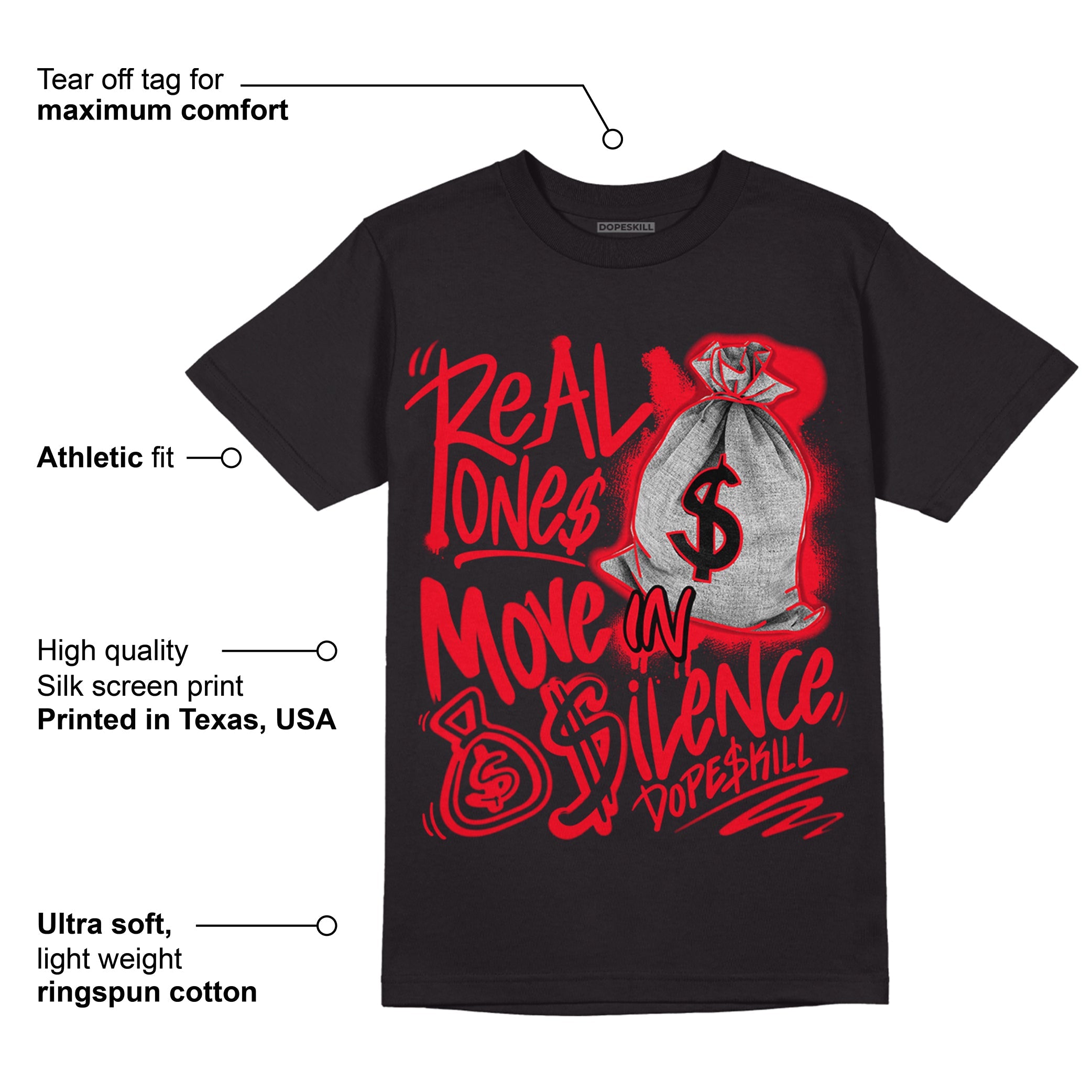 AJ 4 Red Thunder superstreetwear T-shirt Real Ones Move In Silence Graphic