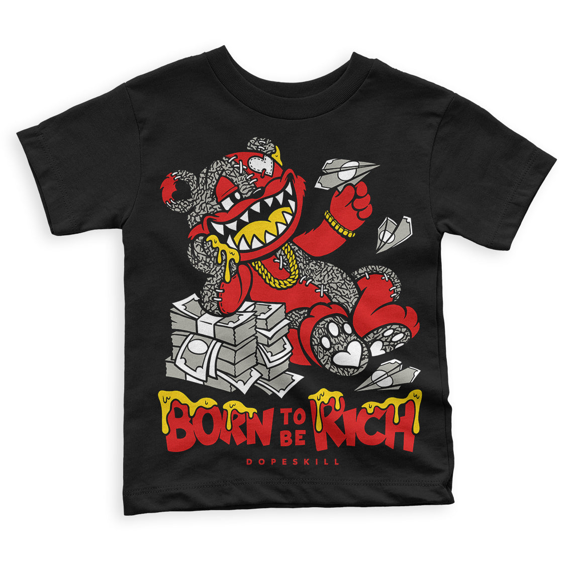 Fire Red 3s superstreetwear Toddler Kids T-shirt Born To Be Rich Graphic
