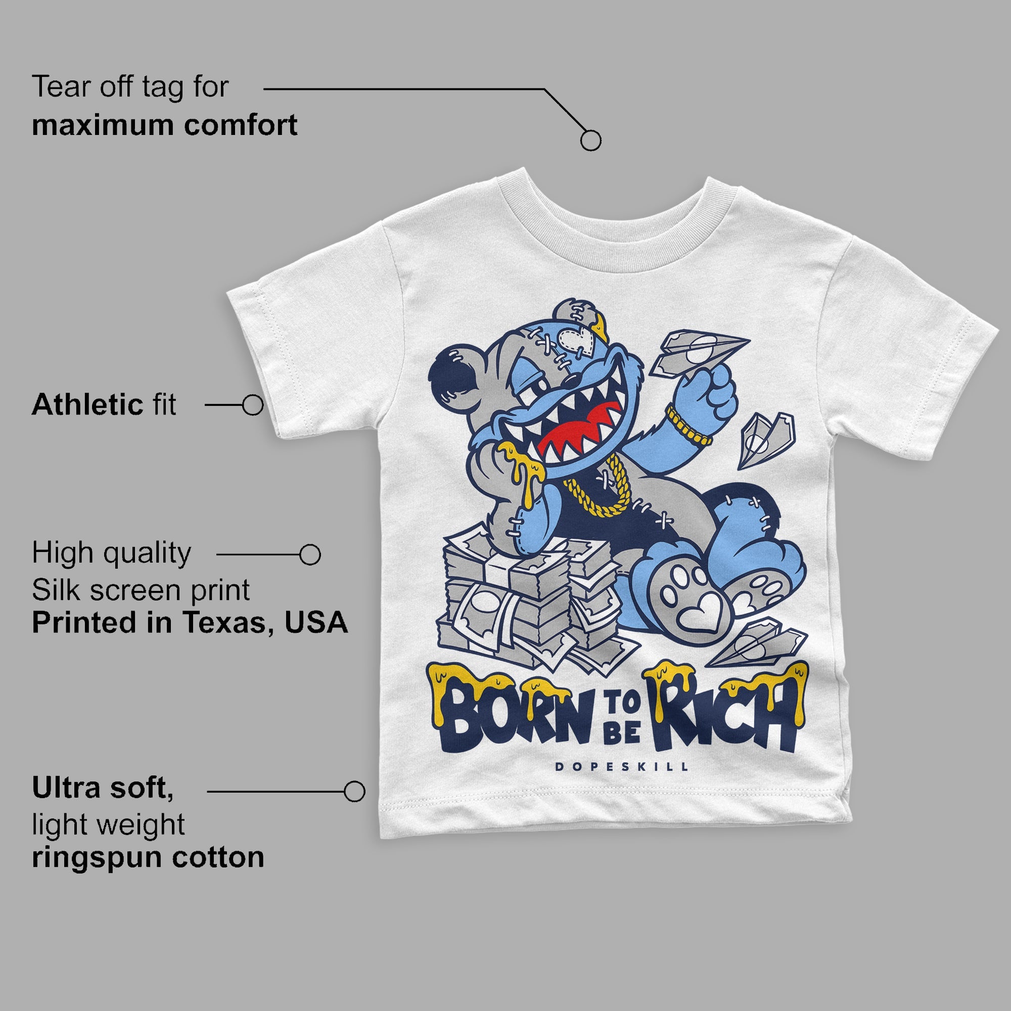 Midnight Navy 5s superstreetwear Toddler Kids T-shirt Born To Be Rich Graphic