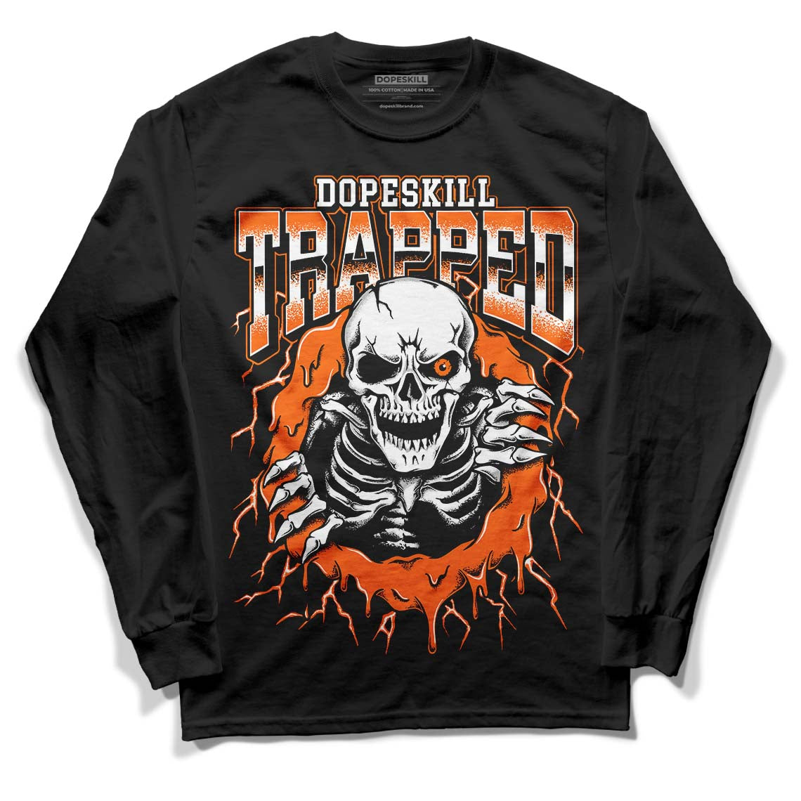 Orange Black White superstreetwear Long Sleeve T-Shirt Trapped Halloween Graphic