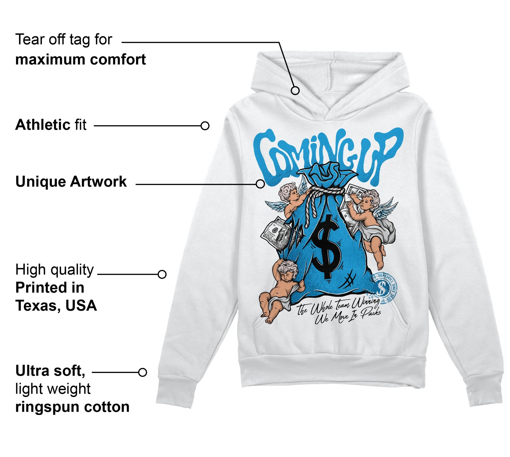 Military Blue 4s superstreetwear Hoodie Sweatshirt Money Bag Coming Up Graphic