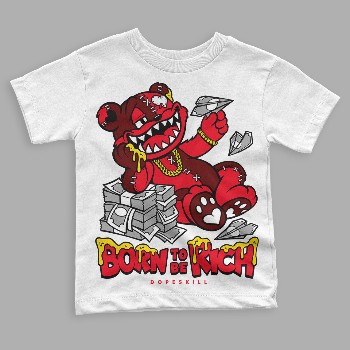 Red Thunder 4s superstreetwear Toddler Kids T-shirt Born To Be Rich Graphic