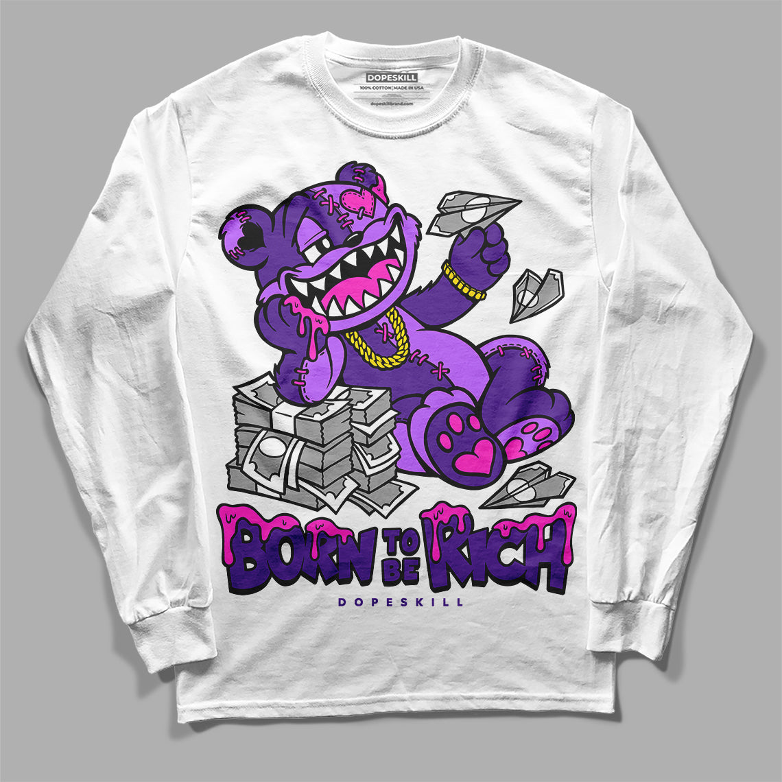 PURPLE Collection superstreetwear Long Sleeve T-Shirt Born To Be Rich Graphic