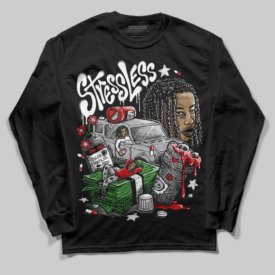 Black Cement 3s superstreetwear Long Sleeve T-Shirt Stressless Graphic