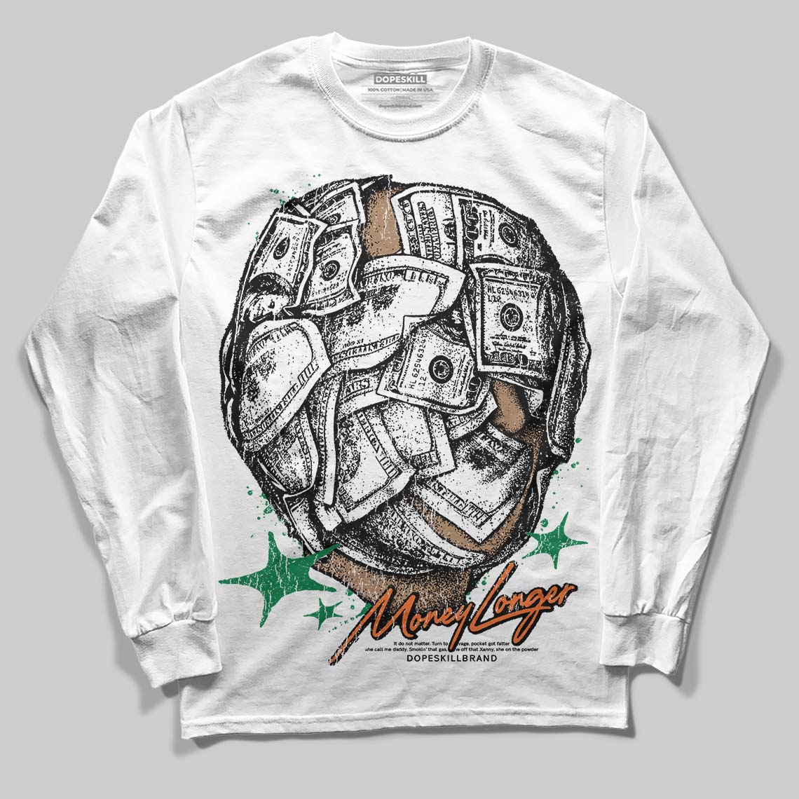Green Collection superstreetwear Long Sleeve T-Shirt Money Longer Graphic