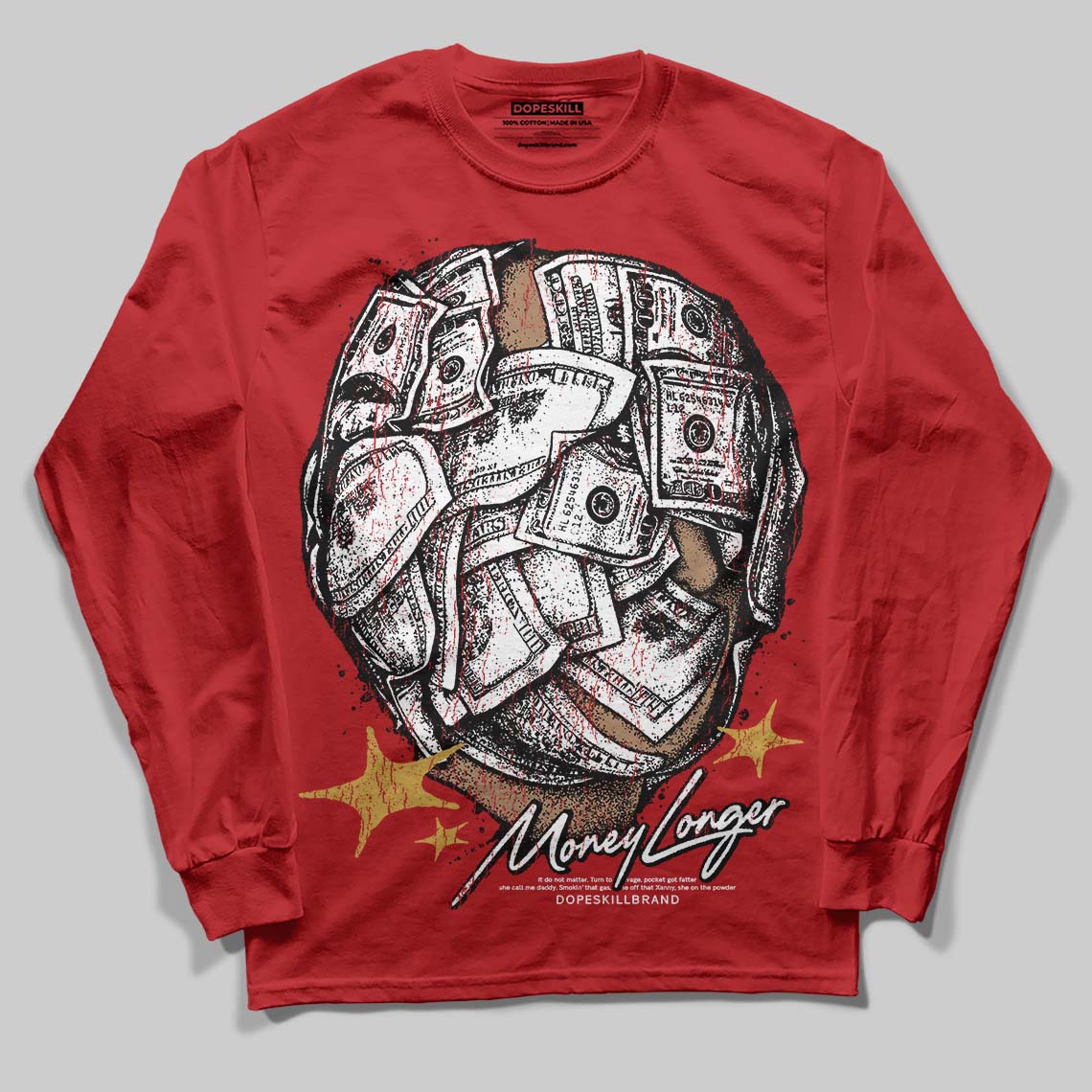 Red Collection superstreetwear Long Sleeve T-Shirt Money Longer Graphic