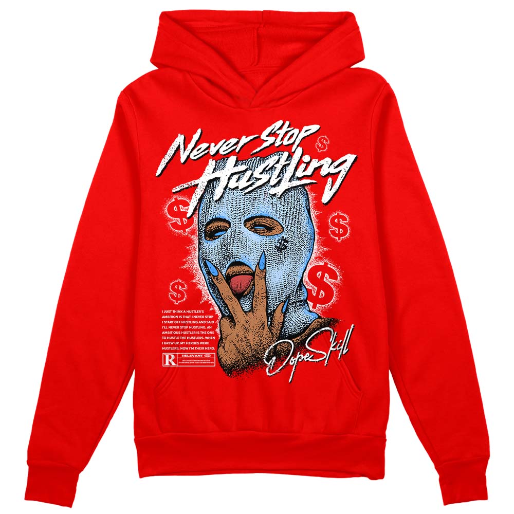 Cherry 11s superstreetwear Varsity Red Hoodie Sweatshirt Never Stop Hustling Graphic
