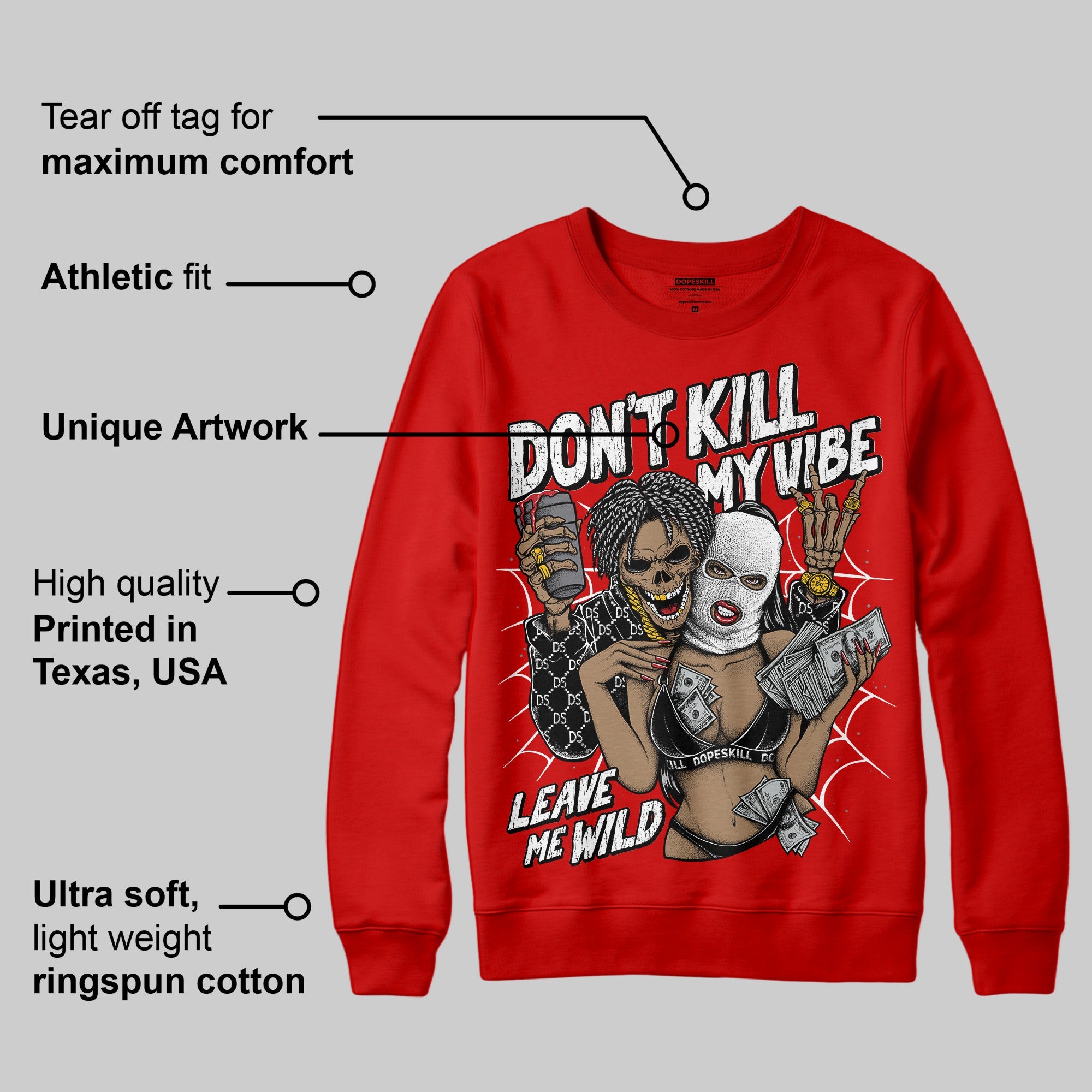 Bred Velvet 11s superstreetwear Red Sweatshirt Don't Kill My Vibe Graphic