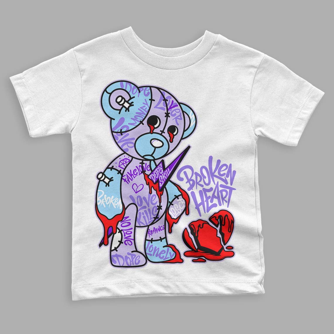 Pure Violet 11s Low superstreetwear Toddler Kids T-shirt Broken Heart Graphic