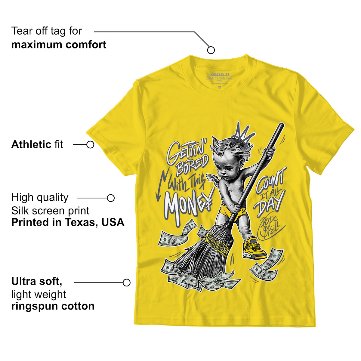 AJ 4 Lightning superstreetwear Tour Yellow T-shirt Gettin Bored With This Money Graphic
