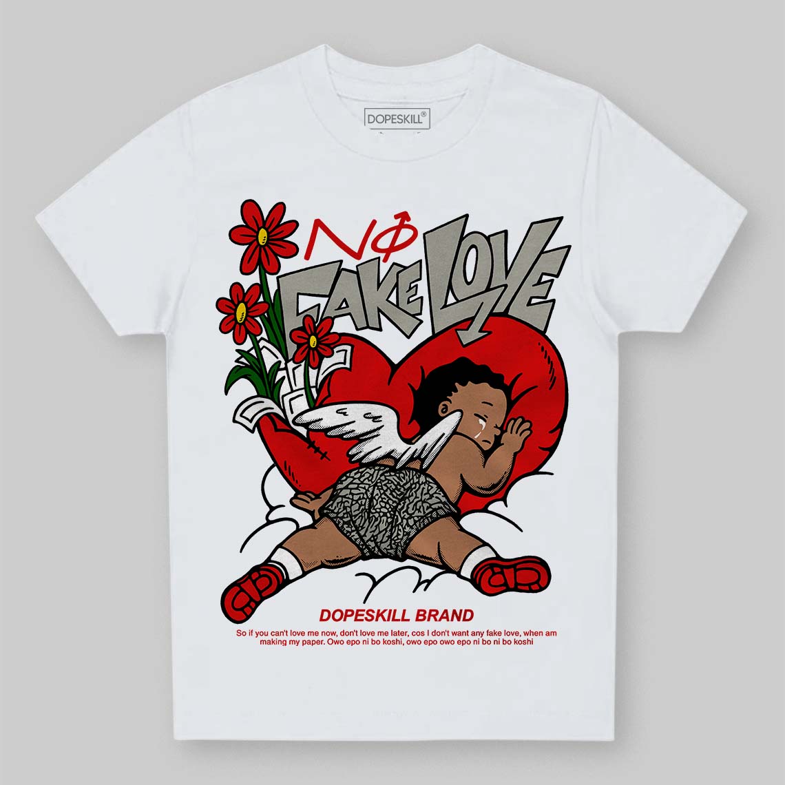 Fire Red 3s superstreetwear Toddler Kids T-shirt No Fake Love Graphic