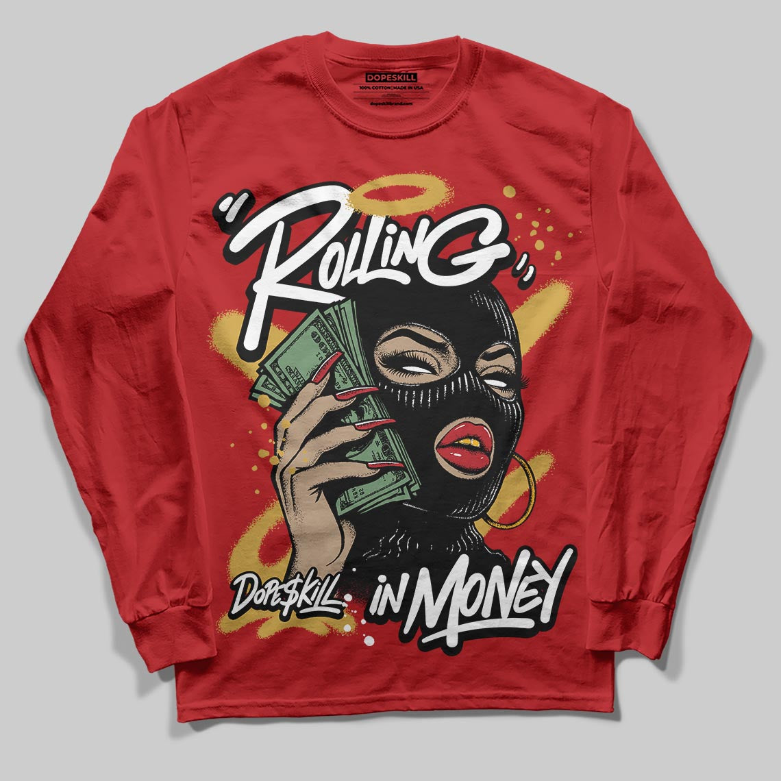 Red Collection superstreetwear Long Sleeve T-Shirt Rolling in Money Graphic