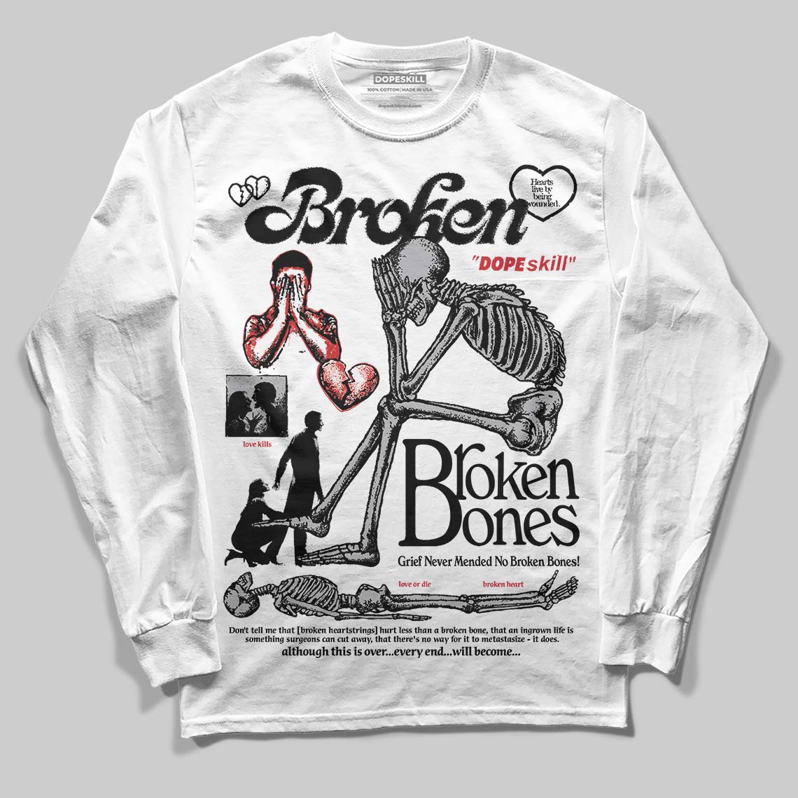 White Cement 4s superstreetwear Long Sleeve T-Shirt Broken Bones Graphic
