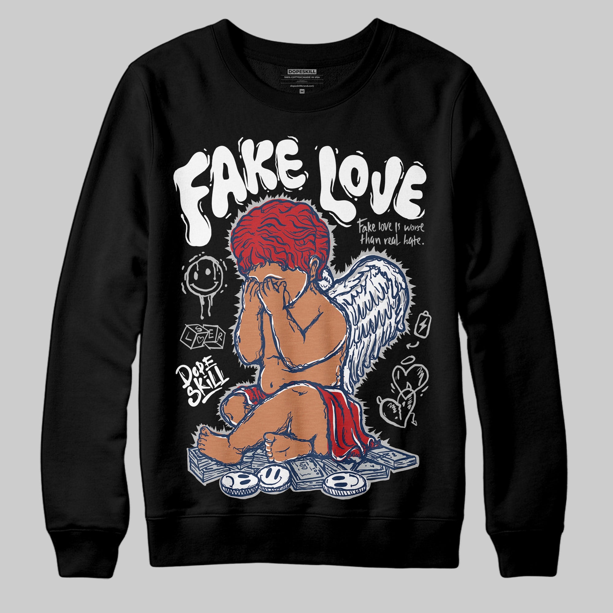Summit White Navy 4s superstreetwear Sweatshirt False Love Graphic