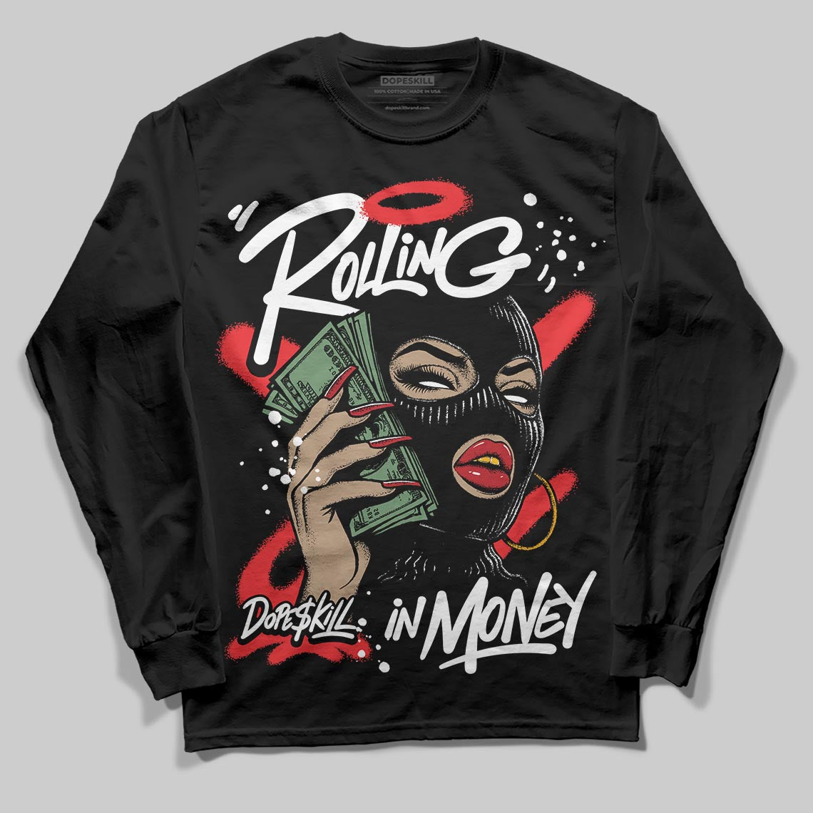 Dunk Panda White Black superstreetwear Long Sleeve T-Shirt Rolling in Money Graphic