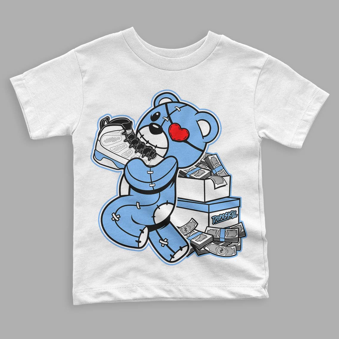 Powder Blue 9s superstreetwear Toddler Kids T-shirt Bear Steals Sneaker Graphic