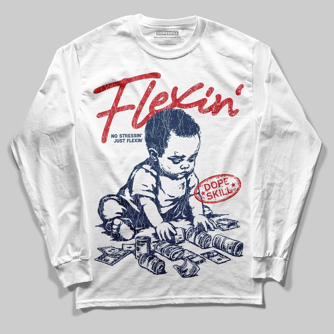 Summit White Navy 4s superstreetwear Long Sleeve T-Shirt Flexin' Graphic