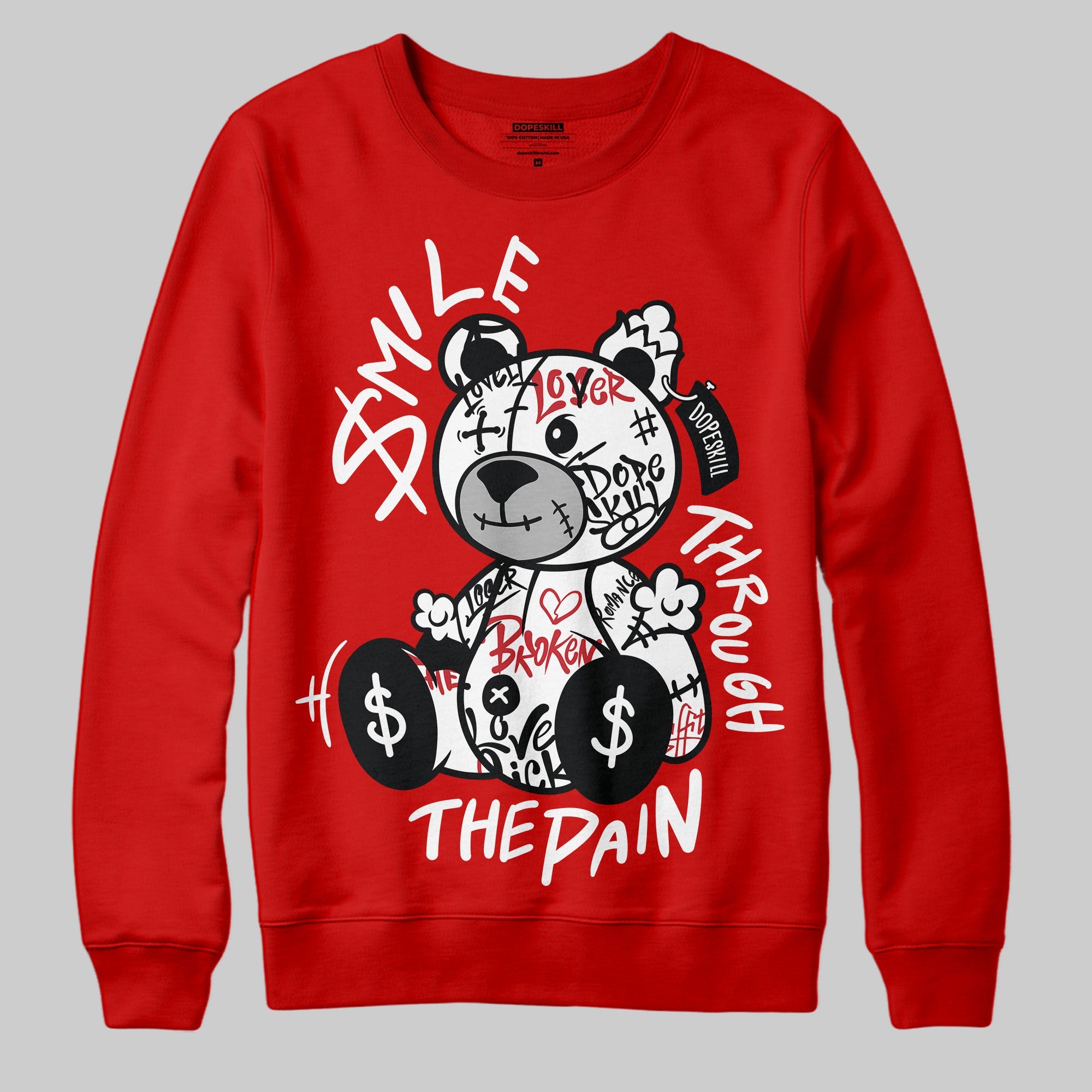 Bred Velvet 11s superstreetwear Red Sweatshirt Smile Through The Pain Graphic
