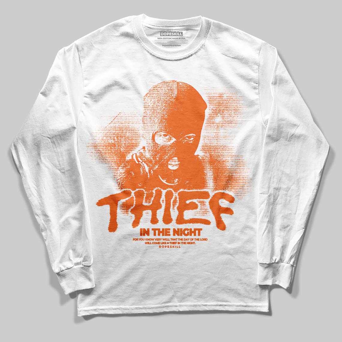 Orange Black White superstreetwear Long Sleeve T-Shirt Thief In The Night Graphic