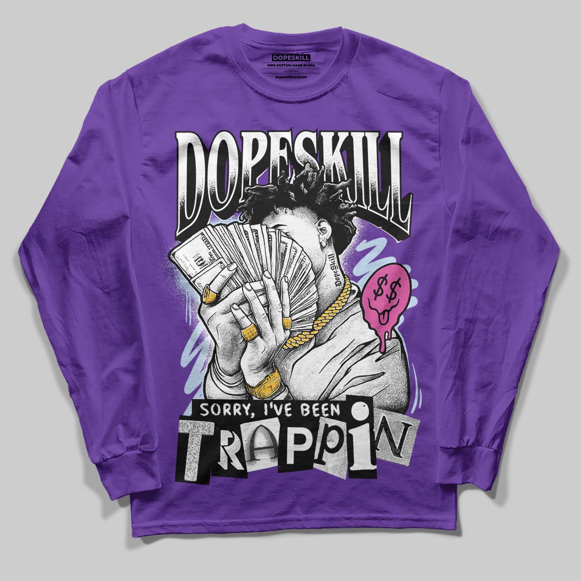 Grape 5s superstreetwear Long Sleeve T-Shirt Sorry I've Been Trappin Graphic