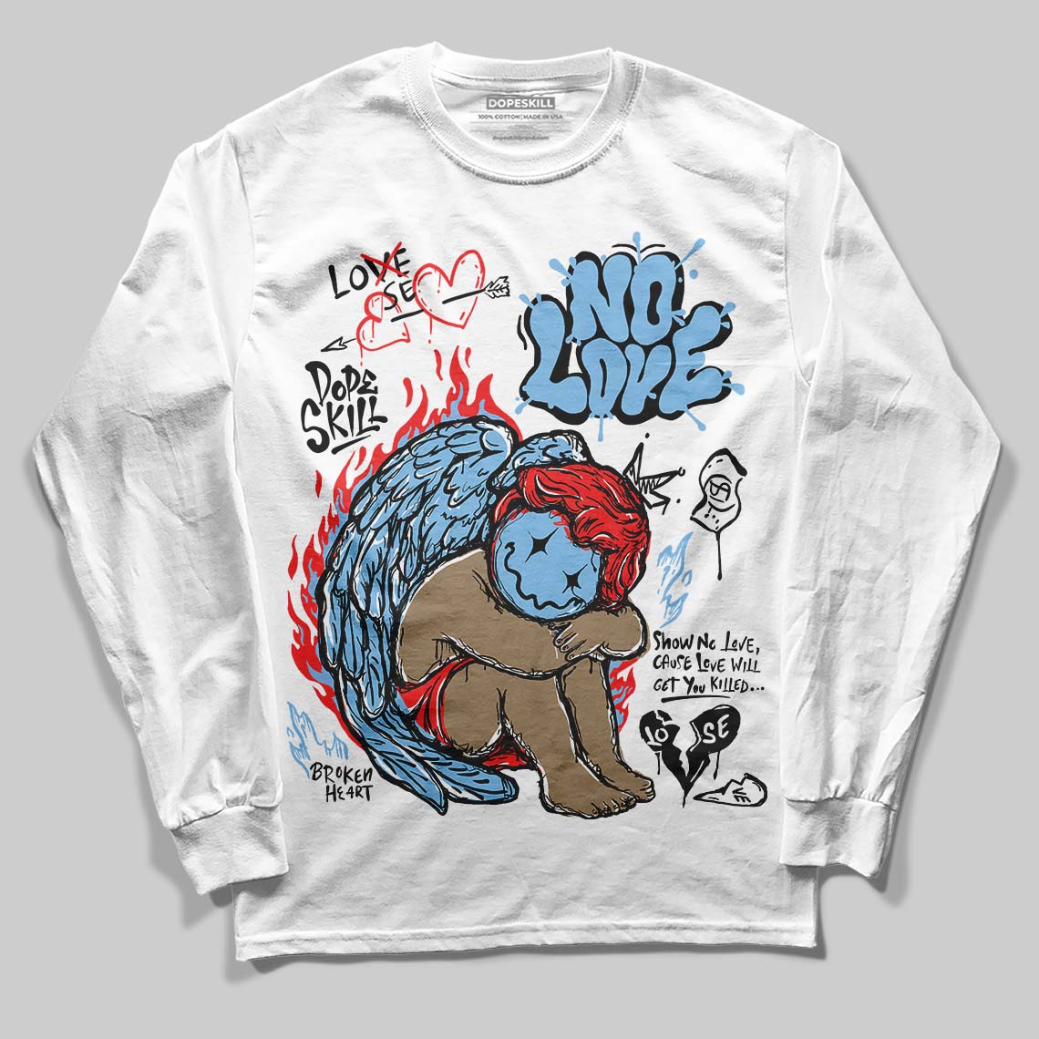 University Blue 6s superstreetwear Long Sleeve T-Shirt No Love Graphic