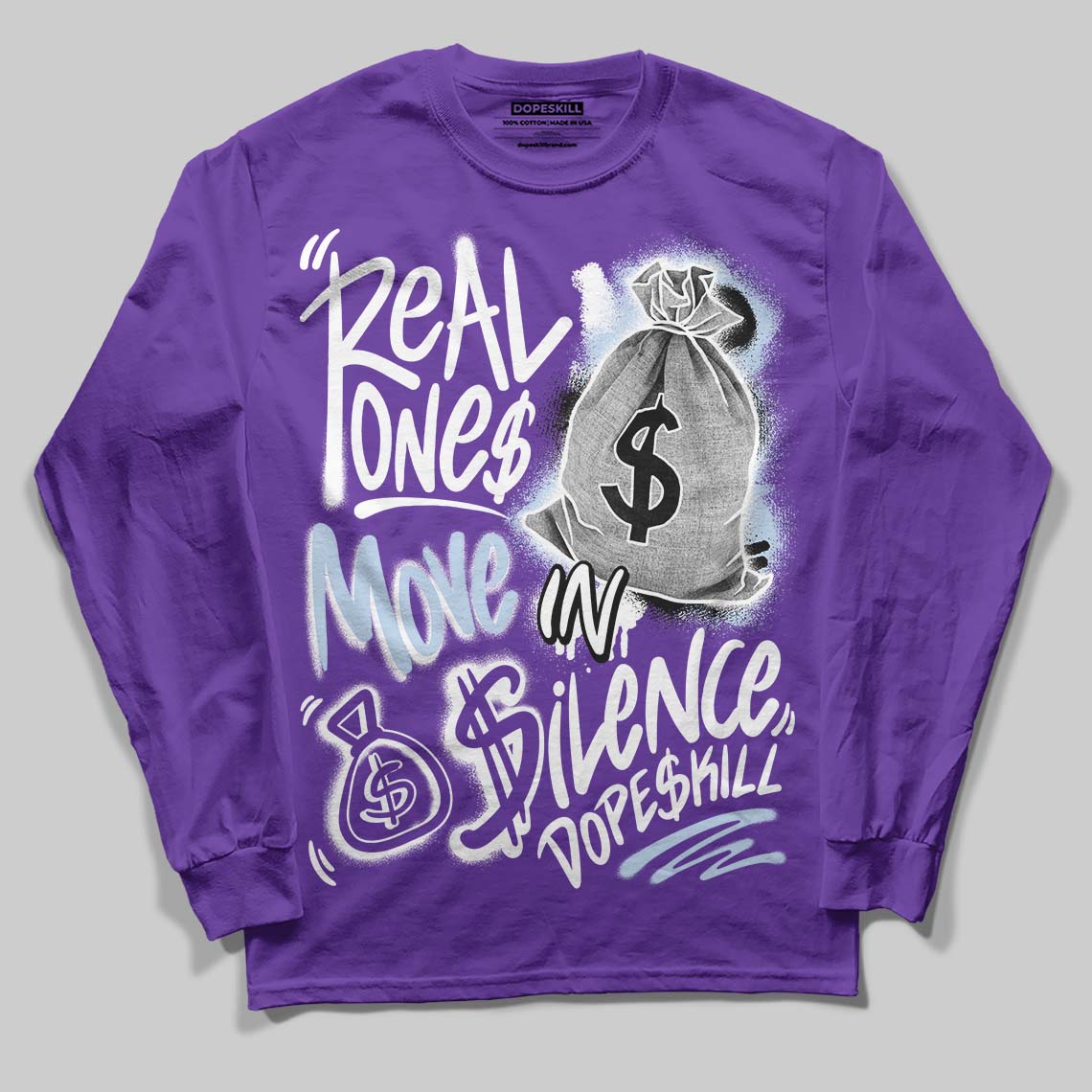 Grape 5s superstreetwear Long Sleeve T-Shirt Real Ones Move In Silence Graphic