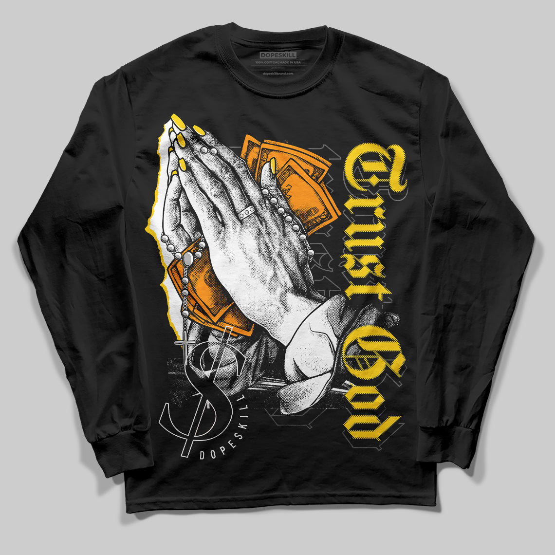 Yellow Ochre 6s superstreetwear Long Sleeve T-Shirt Trust God Graphic