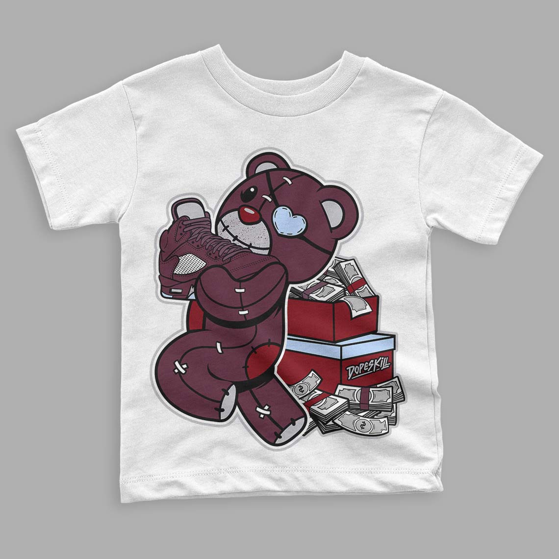 Burgundy 5s superstreetwear Toddler Kids T-shirt Bear Steals Sneaker Graphic
