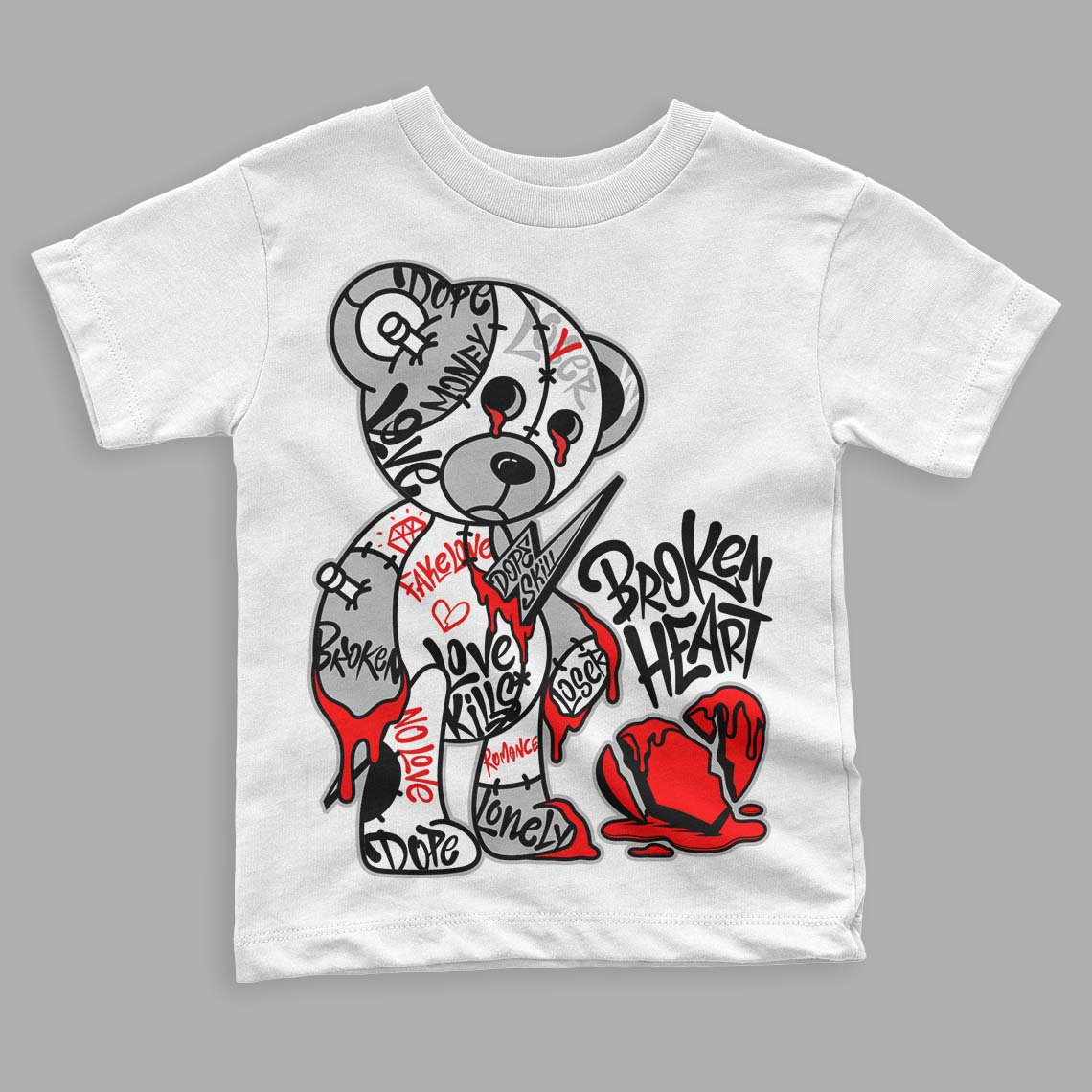 Panda White Black Dunk Low superstreetwear Toddler Kids T-shirt Broken Heart Graphic