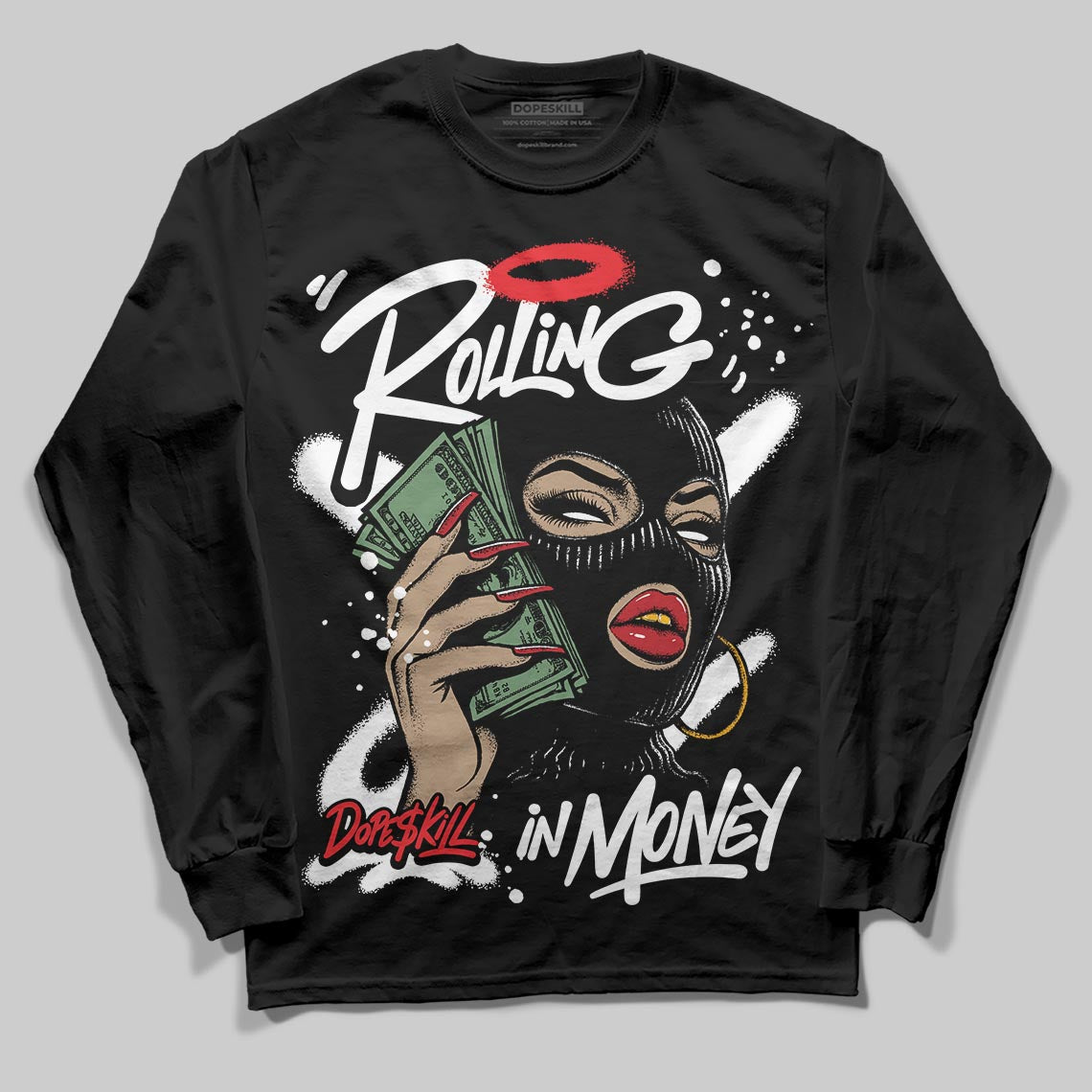 Black and White Collection superstreetwear Long Sleeve T-Shirt Rolling in Money Graphic