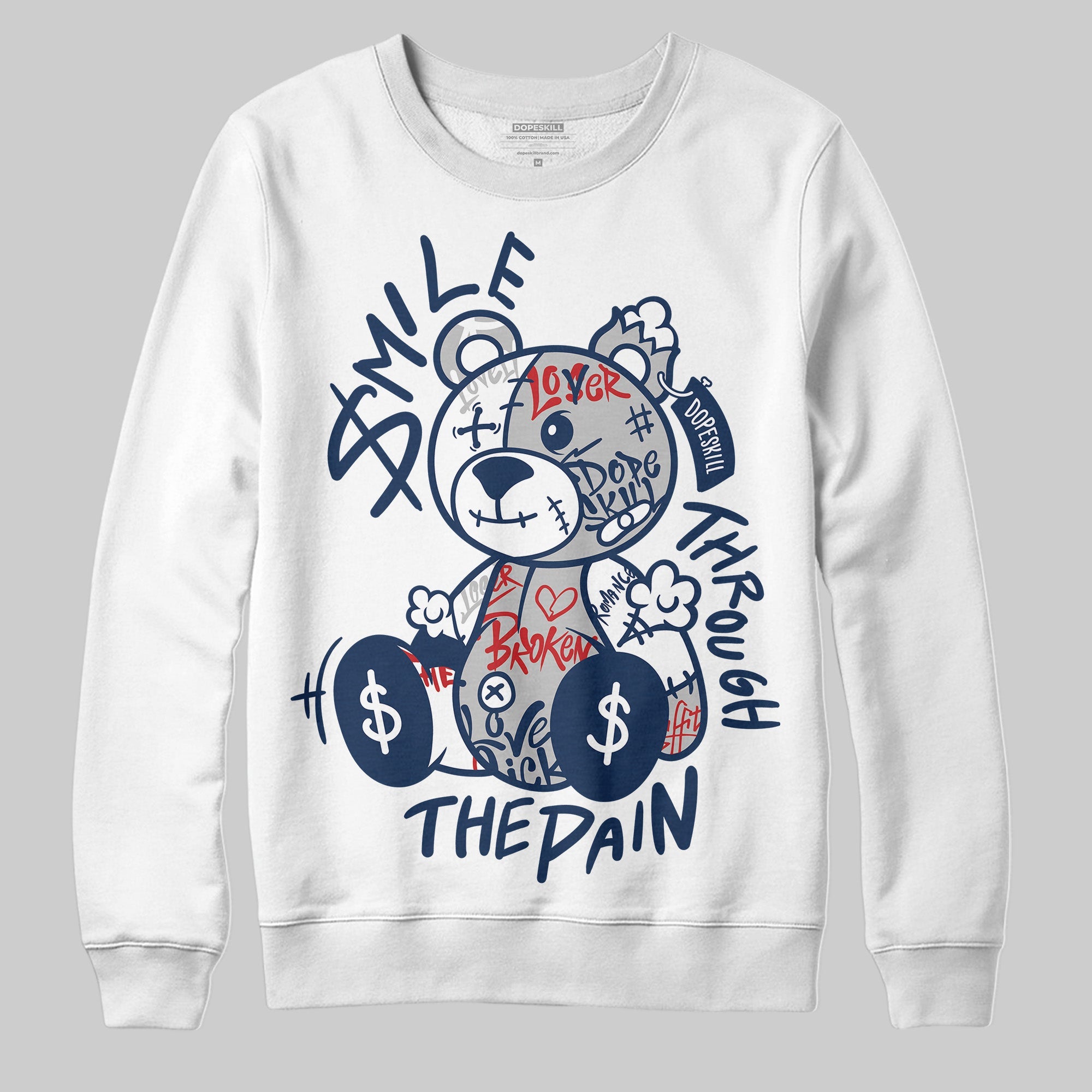 Summit White Navy 4s superstreetwear Sweatshirt Smile Through The Pain Graphic