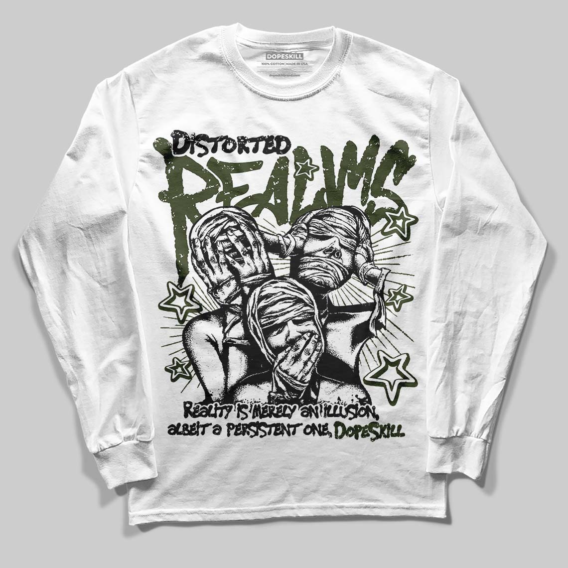 Olive Collection superstreetwear Long Sleeve T-Shirt Distorted Realms Graphic