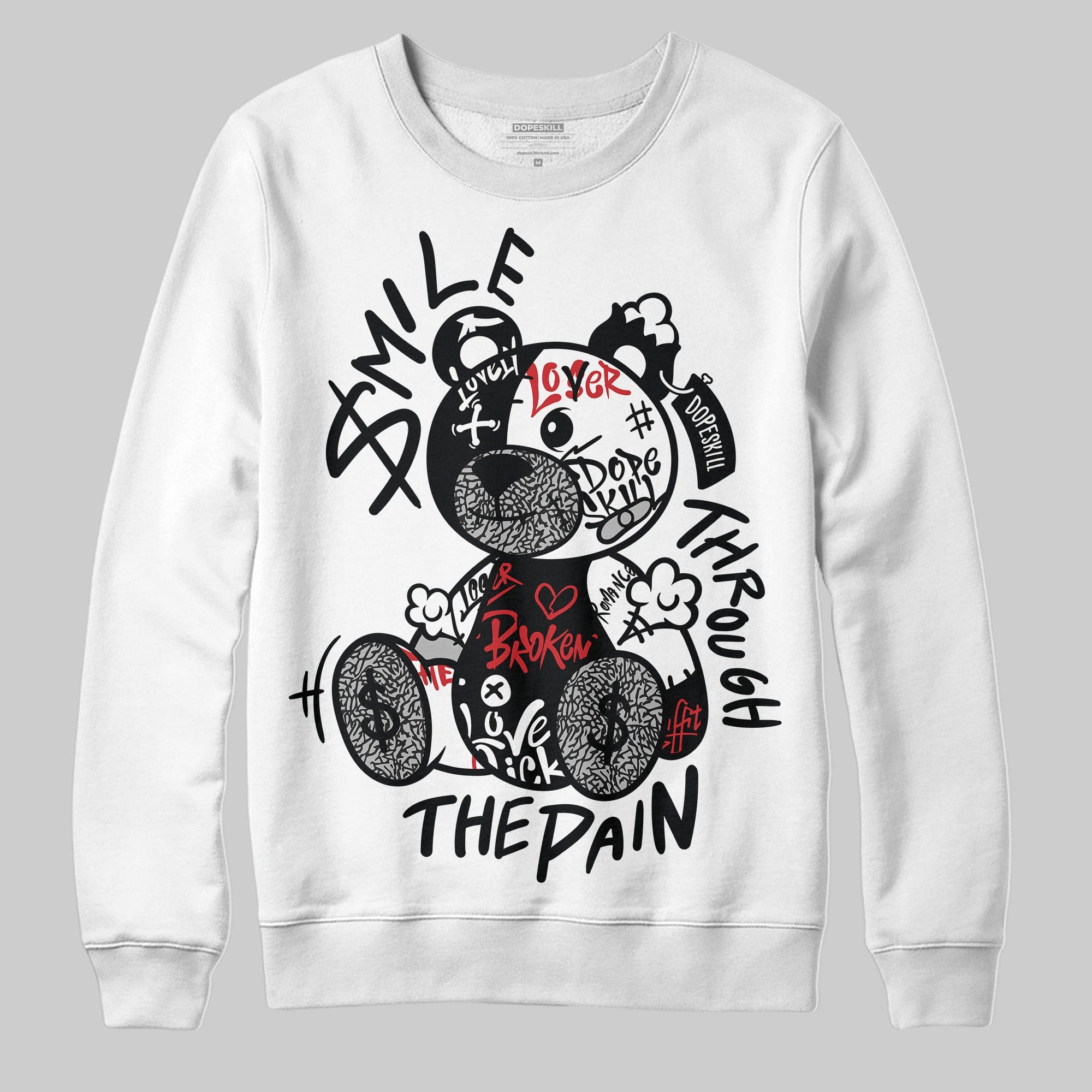 Black Cement 3s superstreetwear Sweatshirt Smile Through The Pain Graphic