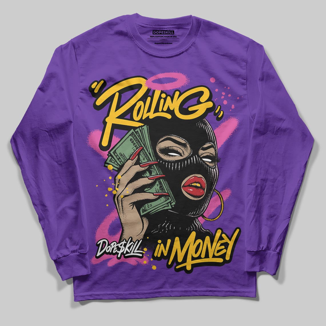 PURPLE Collection superstreetwear Long Sleeve T-Shirt Rolling in Money Graphic