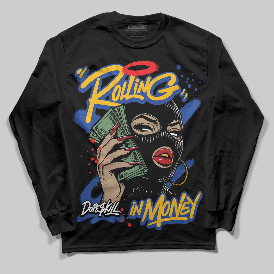 Royal Blue Collection superstreetwear Long Sleeve T-Shirt Rolling in Money Graphic