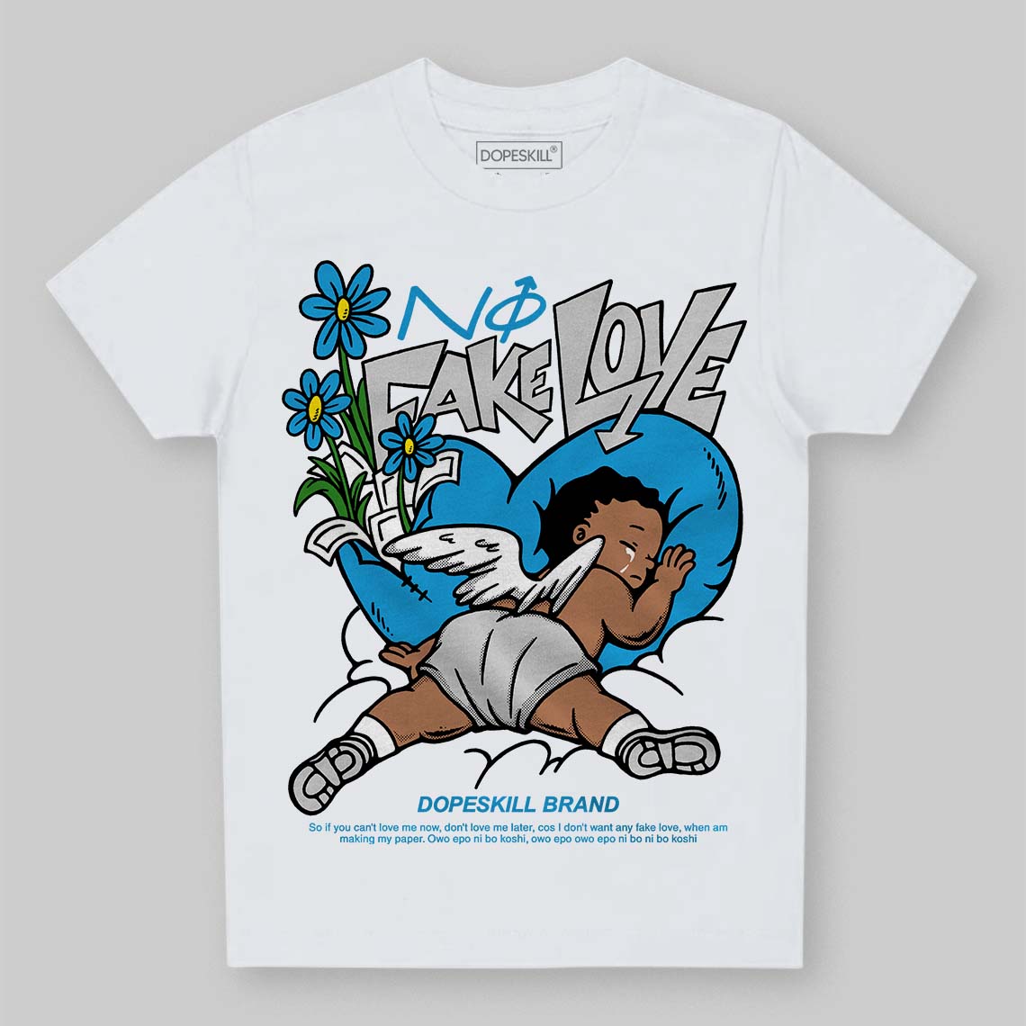 Military Blue 4s superstreetwear Toddler Kids T-shirt No Fake Love Graphic