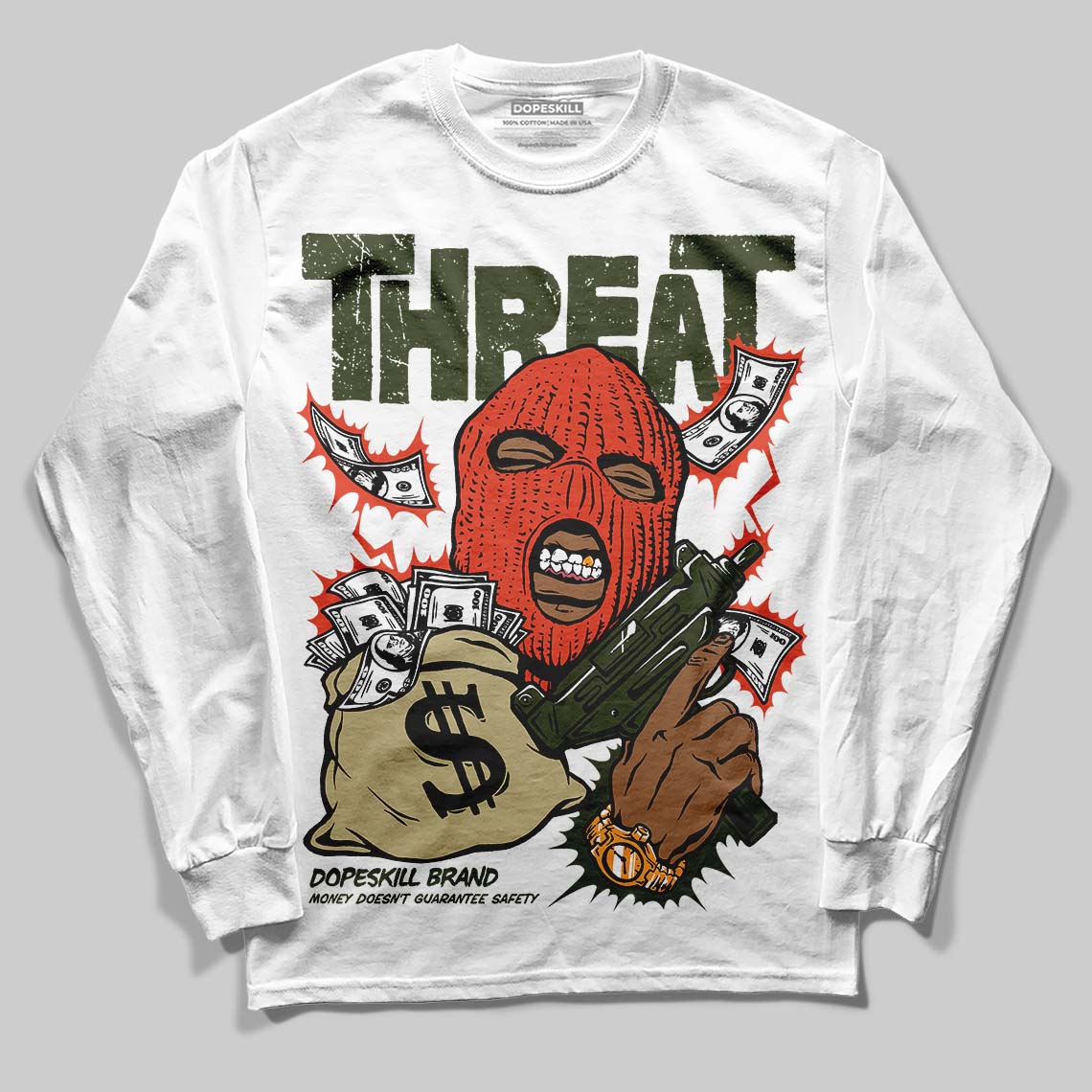Olive Collection superstreetwear Long Sleeve T-Shirt Under Threat Graphic